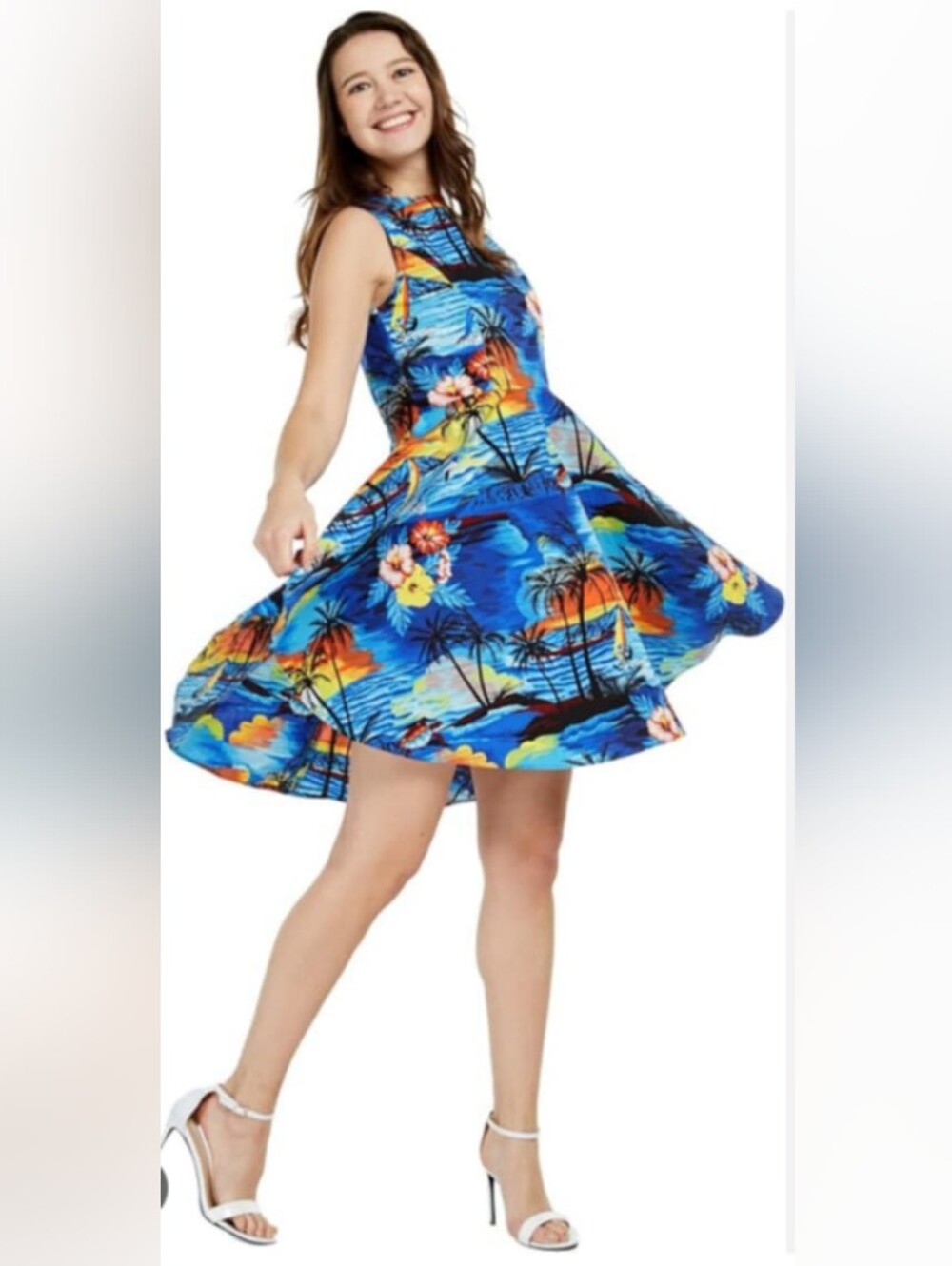 #Hawaii Angover Tropical Blue Sleeveless Fit-and-Flare Dress